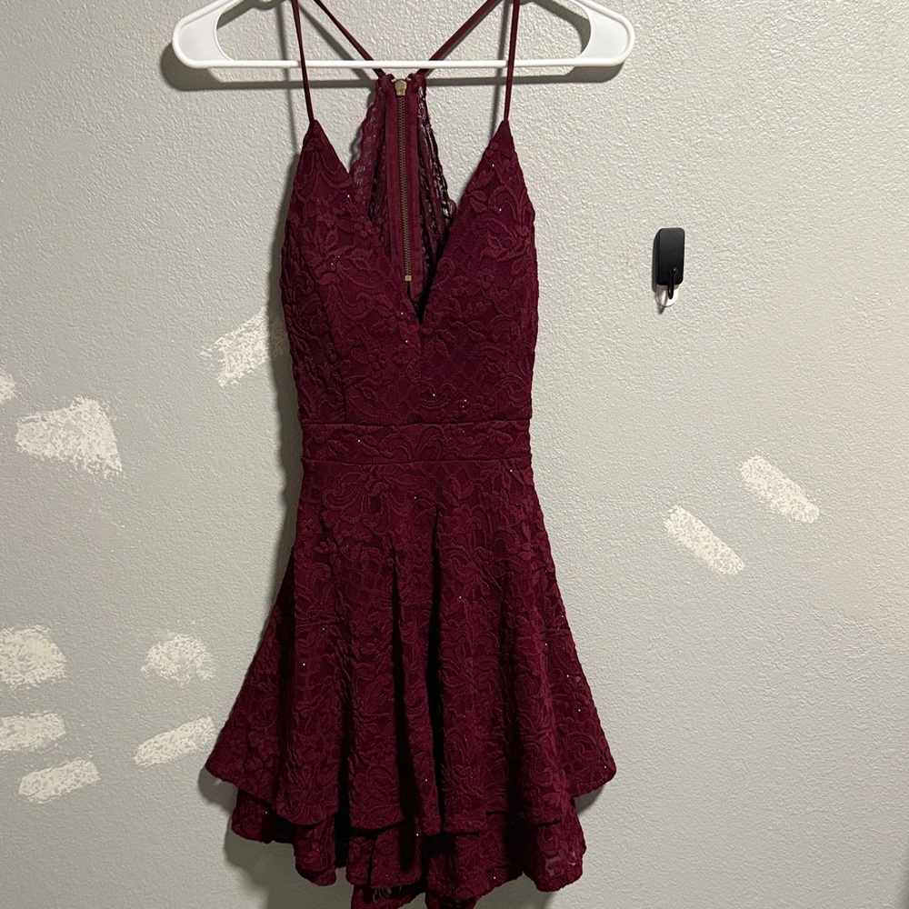 Emerald Sundae Burgundy Lace Mini Dress